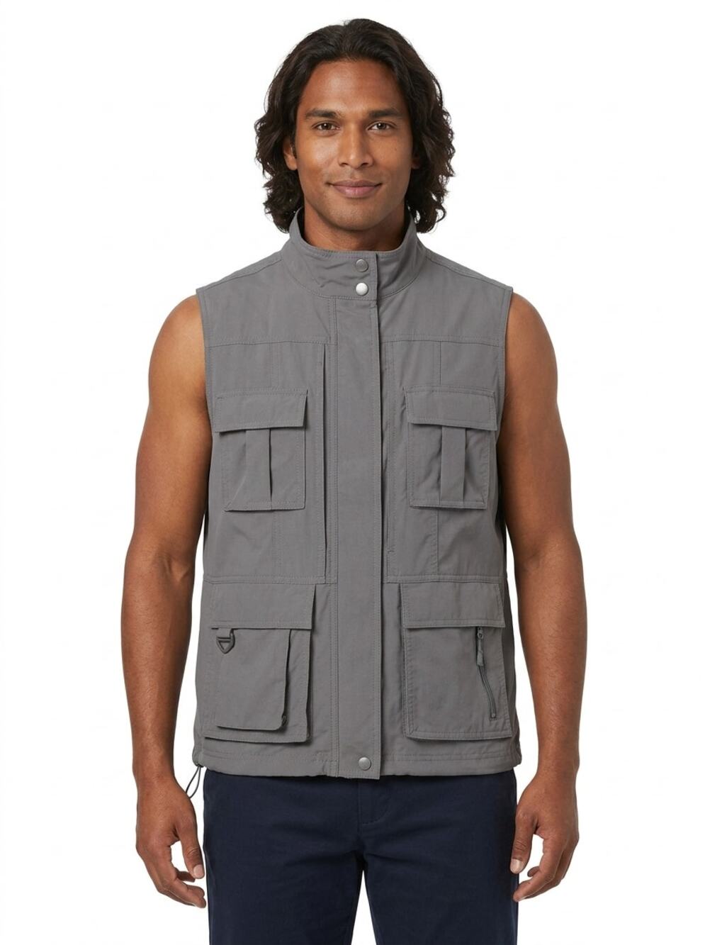 TravelSmith Gray Full Zip Lined Sleeveless Vest Utility Men Size L